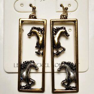 NWT Story by Davinci Two-Tone Horse Earrings with French hooks
